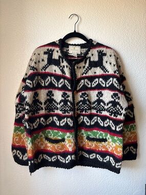 Vintage Express Tricot Horse Cardigan Wool Blend Western Cowboy Sweater M/L